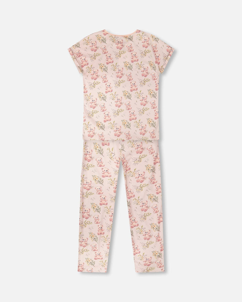 Organic Cotton Women Two-Piece Pyjama Set Pale Pink Bear Print