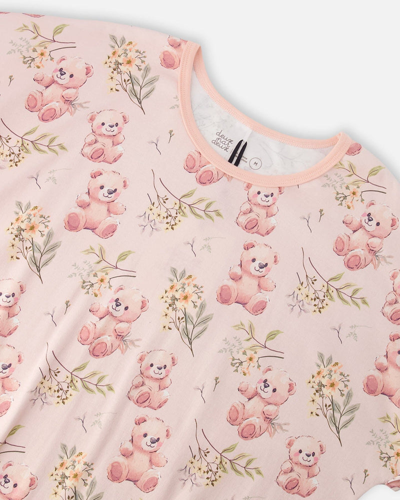Organic Cotton Women Two-Piece Pyjama Set Pale Pink Bear Print
