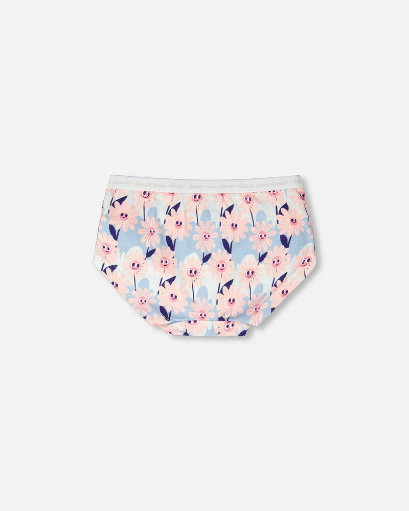 Organic Cotton Boyshort Panty Blue Smiling Flower Print