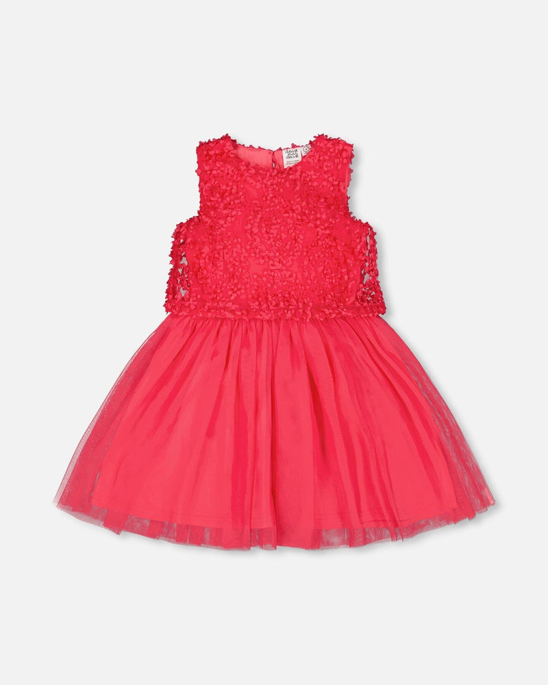 Sleeveless Textured Rosette Dress Pink