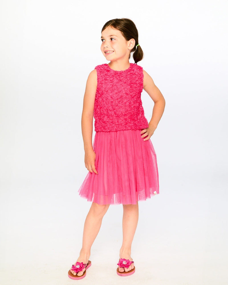 Sleeveless Textured Rosette Dress Pink