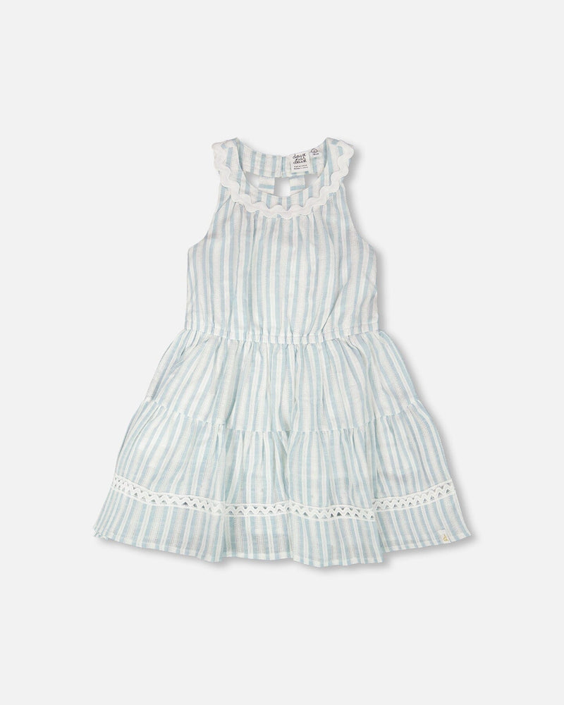 Multi-Tiered Dress White And Blue Stripes