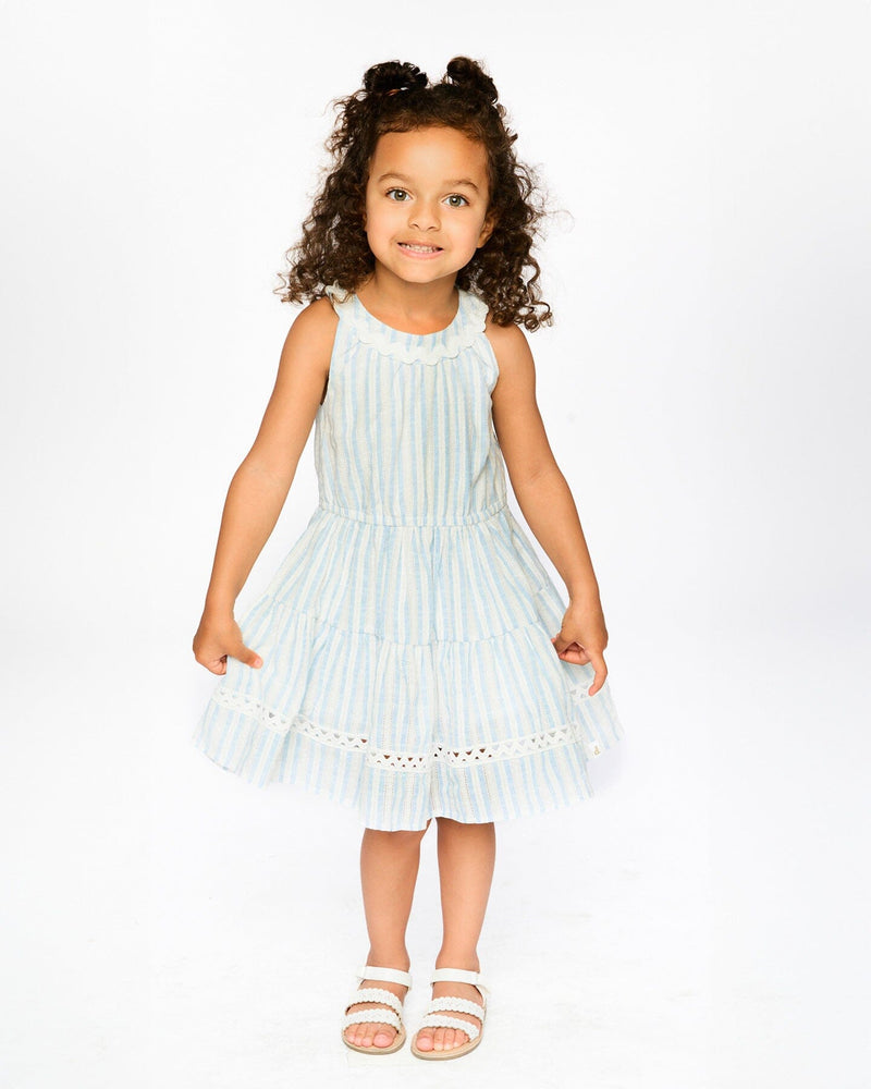Multi-Tiered Dress White And Blue Stripes