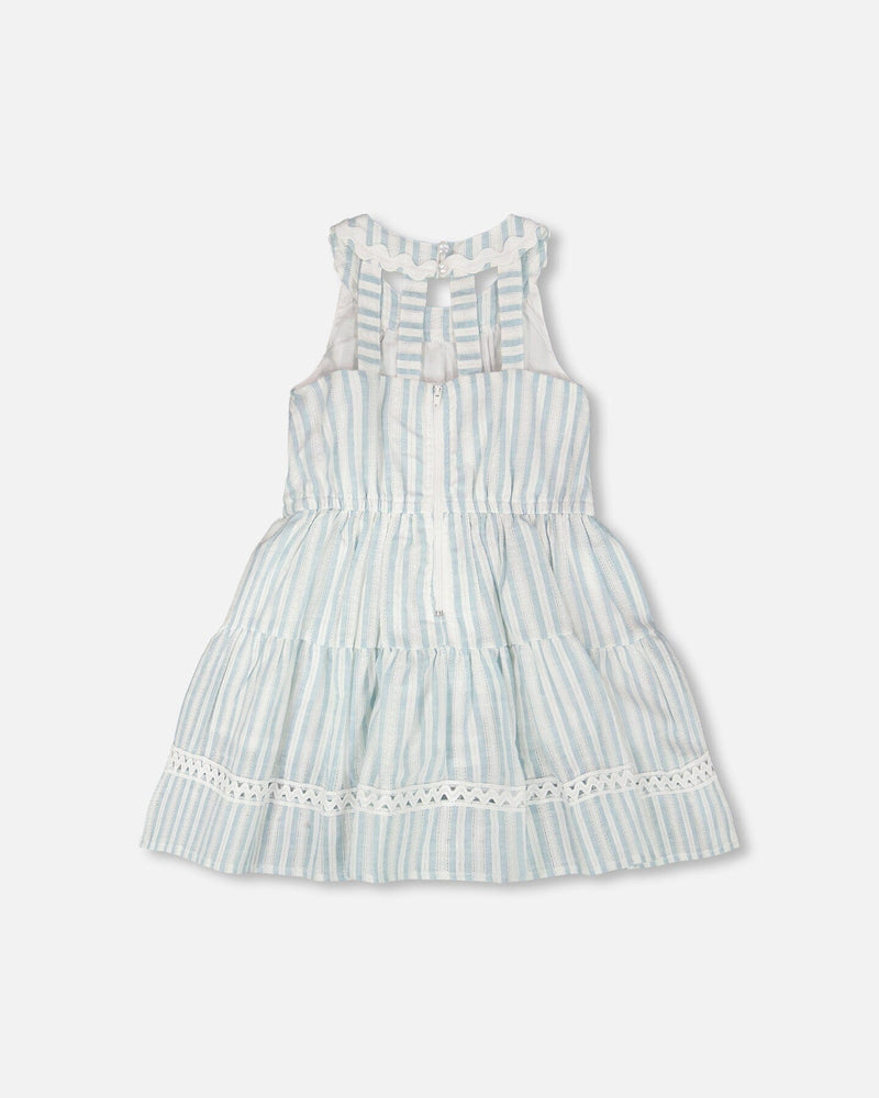 Multi-Tiered Dress White And Blue Stripes