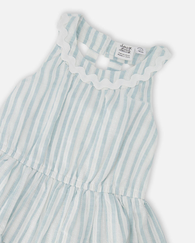 Multi-Tiered Dress White And Blue Stripes