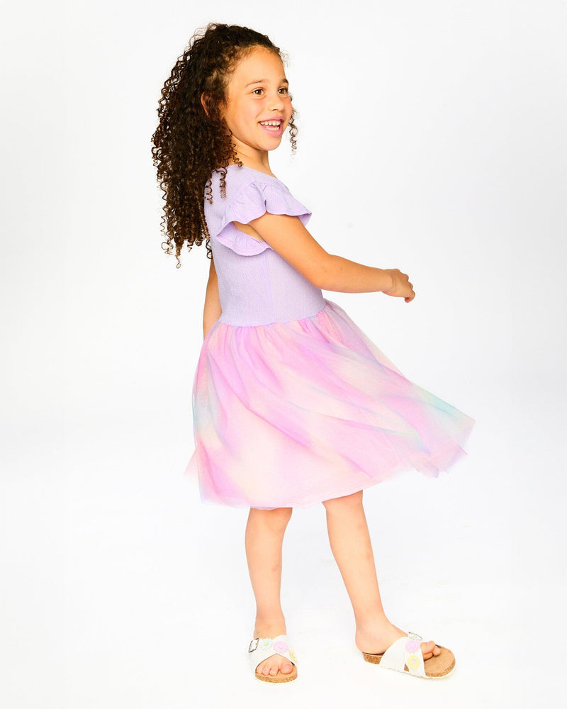 Bi-Material Mesh Dress Lilac
