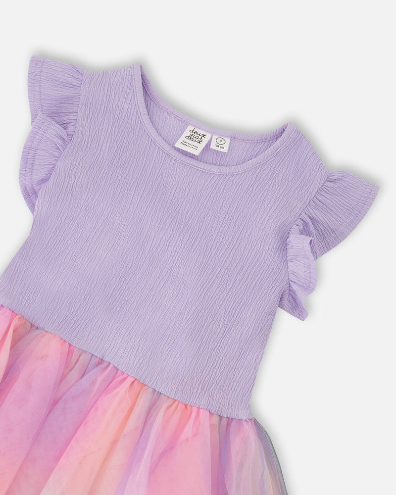 Bi-Material Mesh Dress Lilac