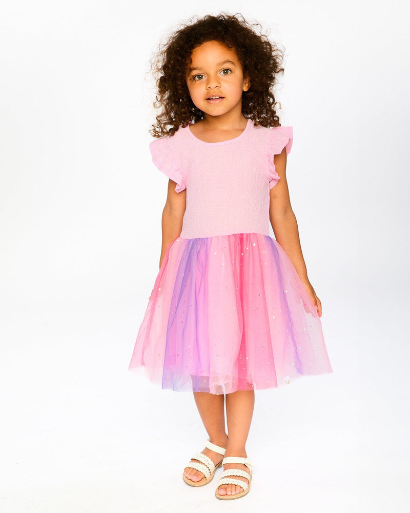 Bi-Material Mesh Dress Pale Pink