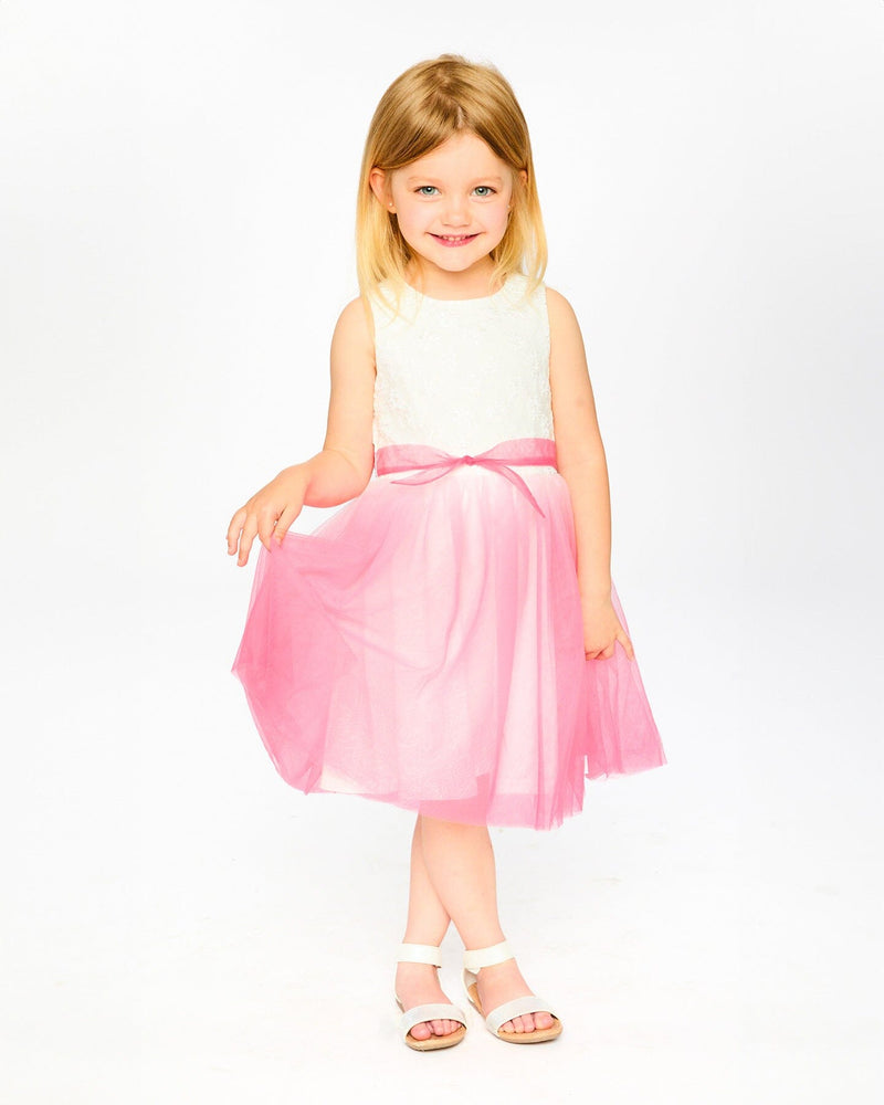 Bi-Material Pleated Mesh Dress White And Pink