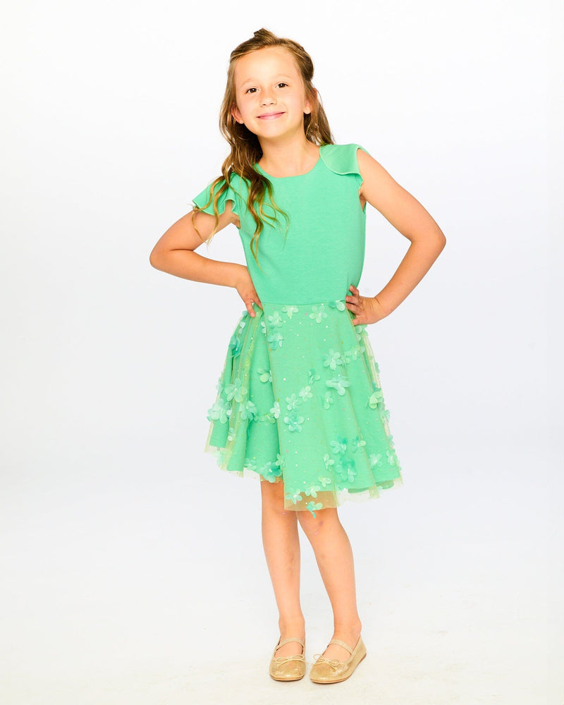 Bi-Material Dress Bright Mint Green