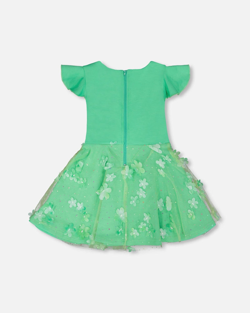 Bi-Material Dress Bright Mint Green