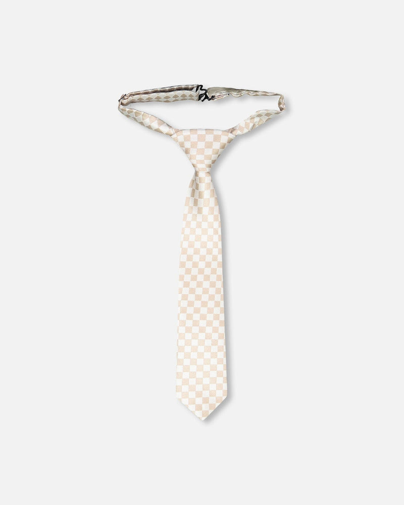 Neck Tie White And Sand Check