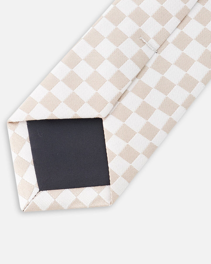 Neck Tie White And Sand Check