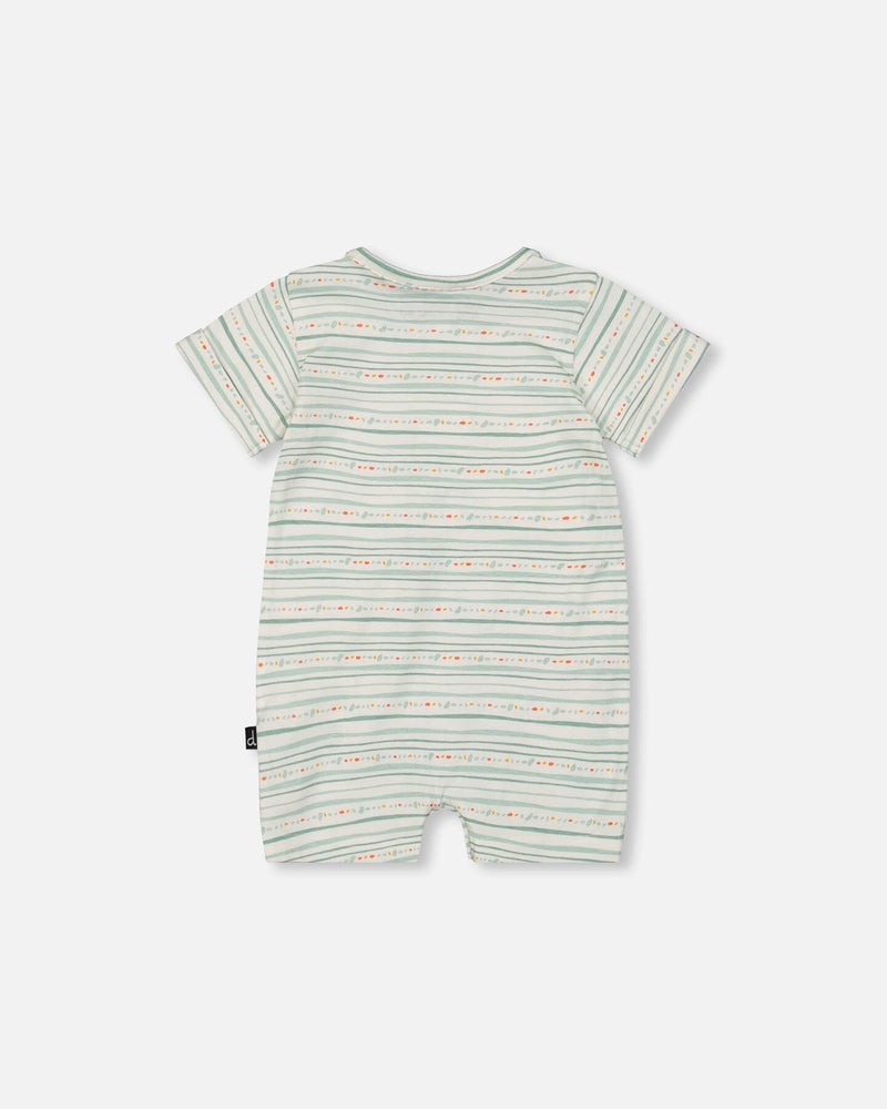 Organic Cotton Romper White Printed Mint Green Lines