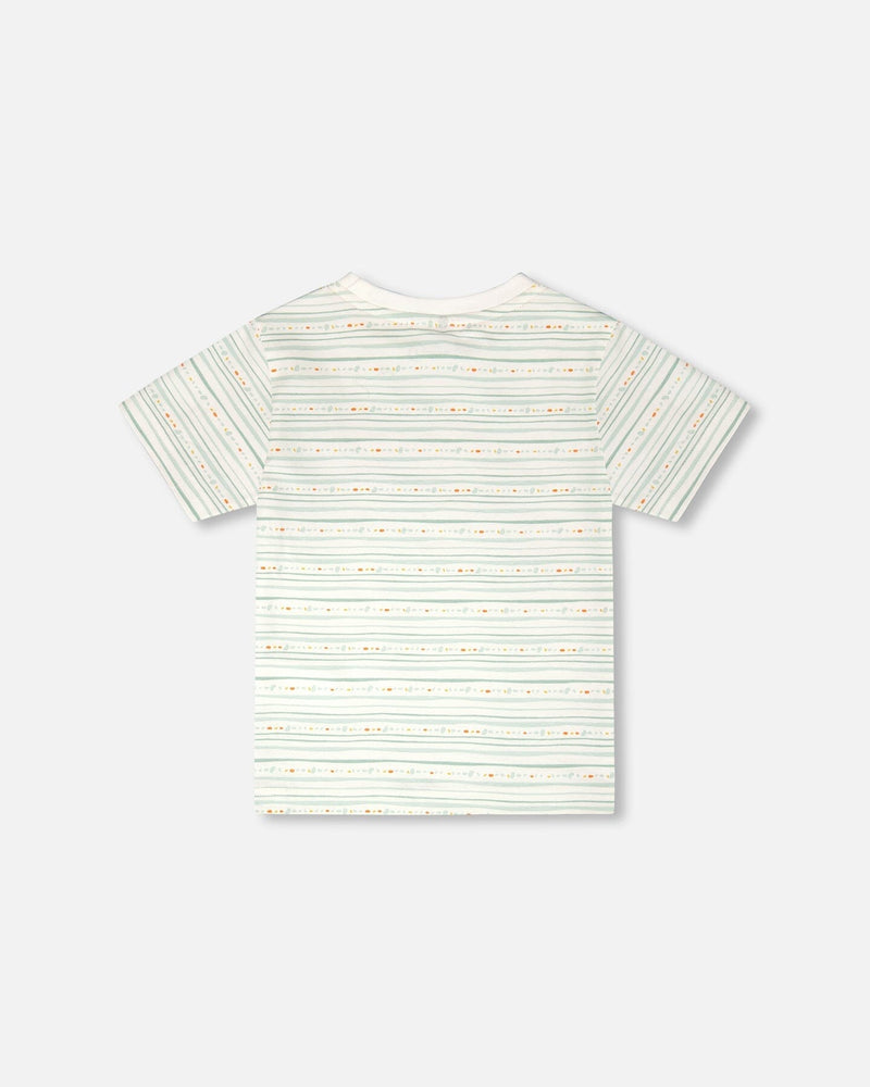Organic Cotton T-Shirt White Printed Mint Green Lines