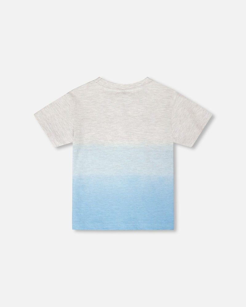 Organic Cotton Short Sleeve T-Shirt Grey Mix To Blue Gradient