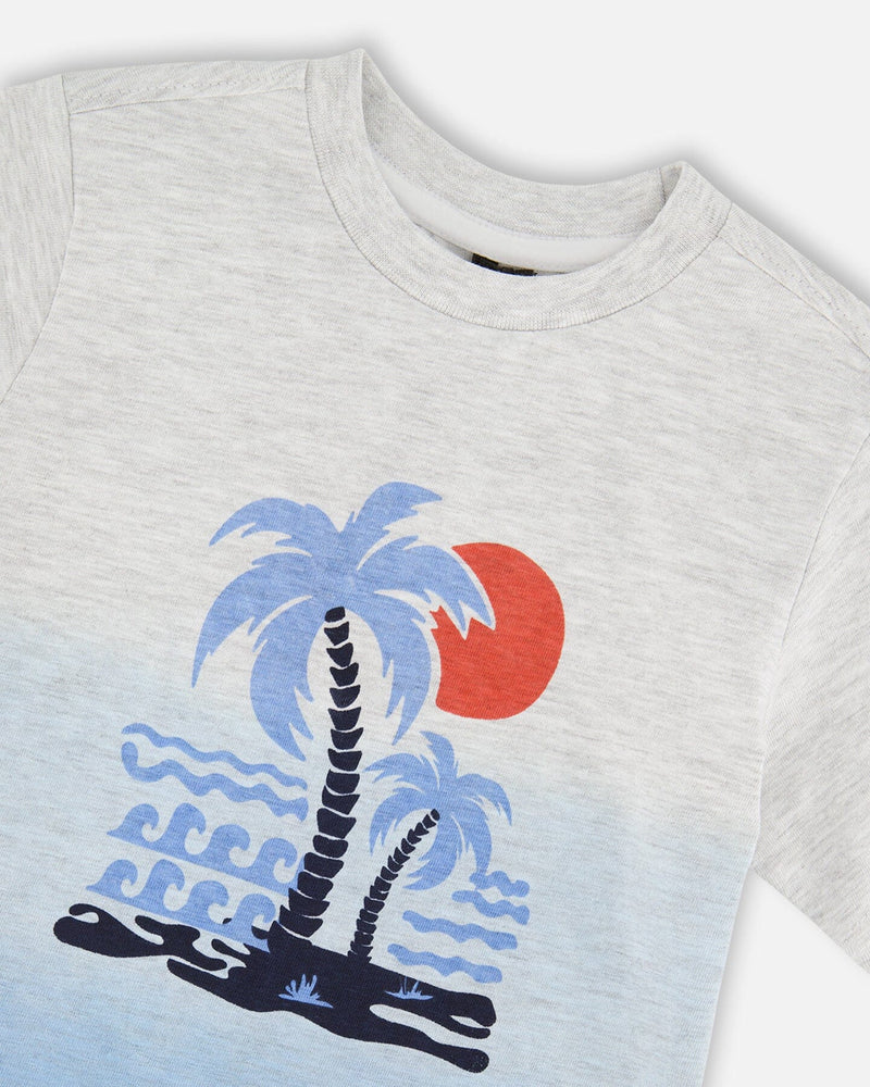 Organic Cotton Short Sleeve T-Shirt Grey Mix To Blue Gradient