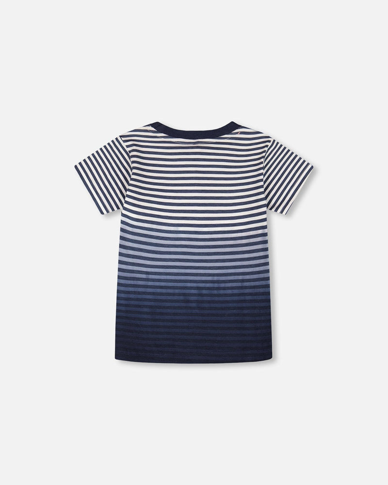 Organic Cotton Short Sleeve T-Shirt Blue Gradient Stripes