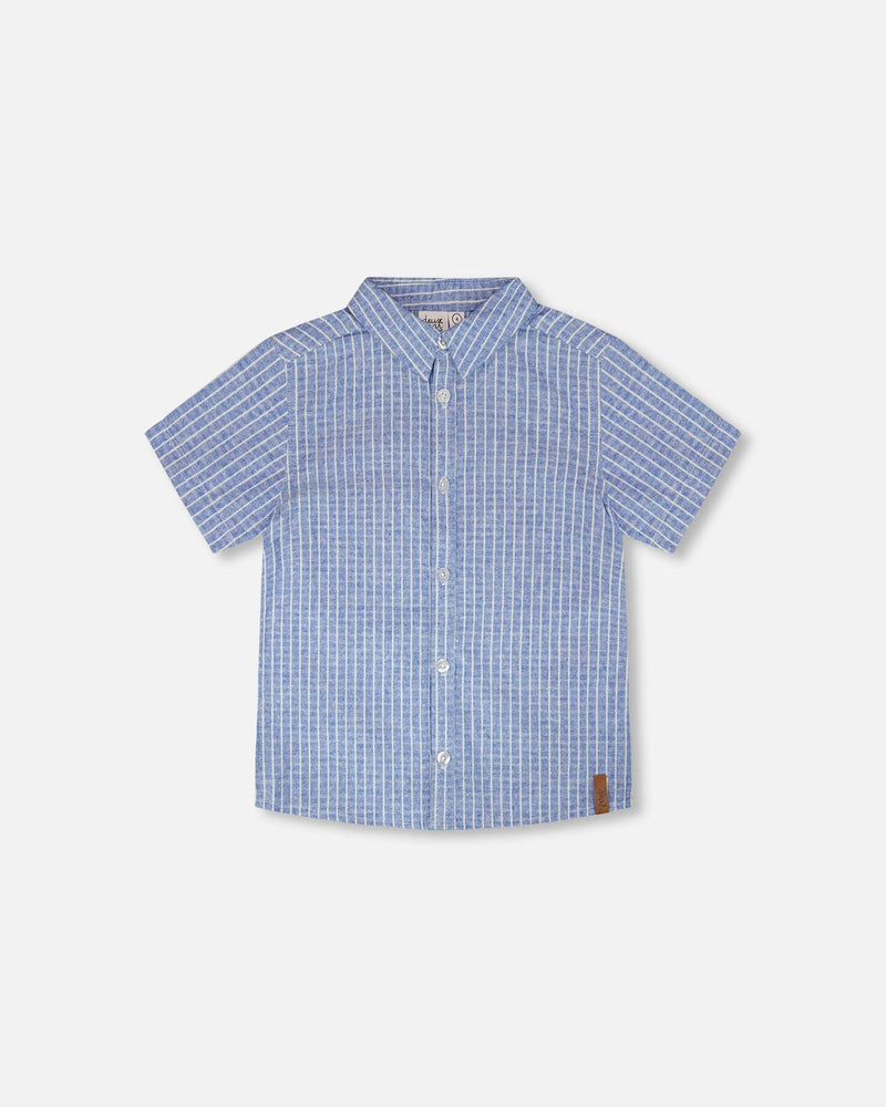 Printed Chambray Short-Sleeve Shirt Blue Denim Stripes