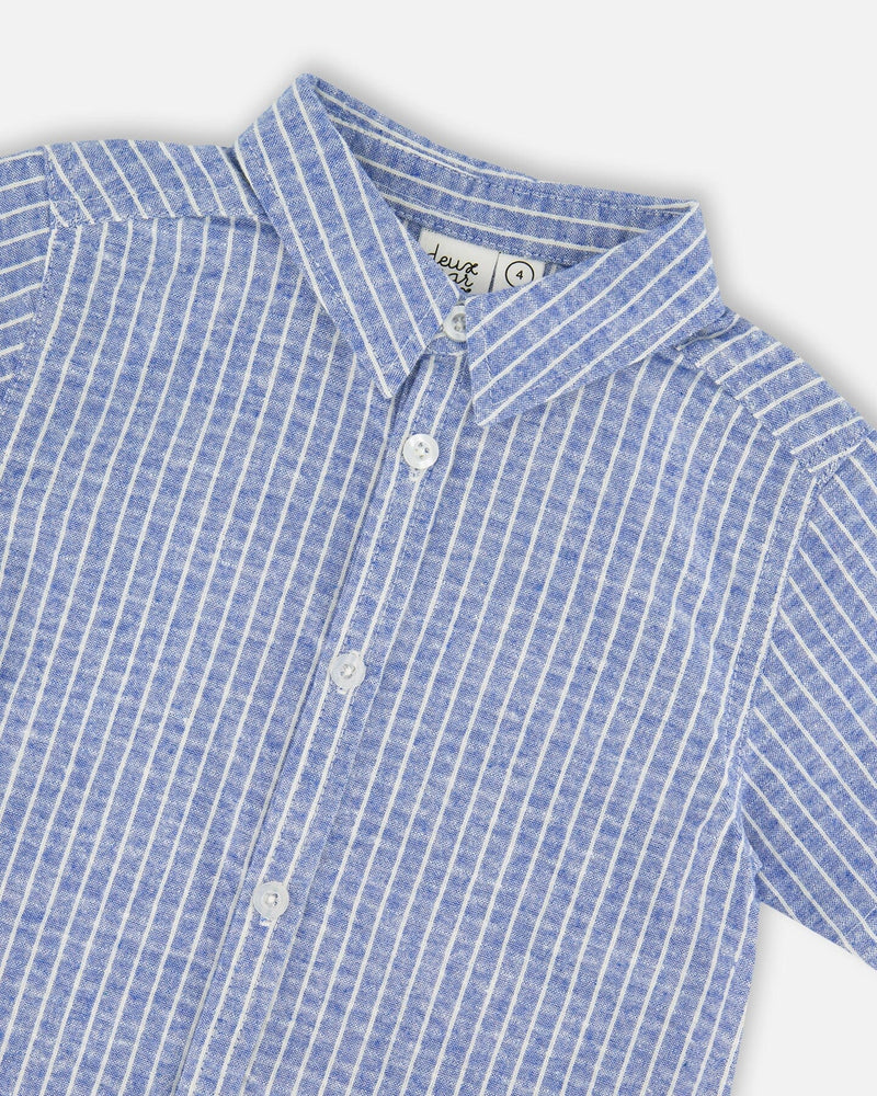 Printed Chambray Short-Sleeve Shirt Blue Denim Stripes