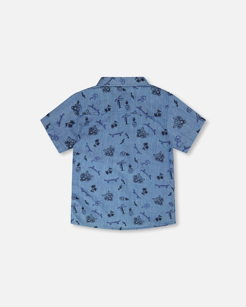 Chambray Short-Sleeve Shirt Blue Printed Skateboards