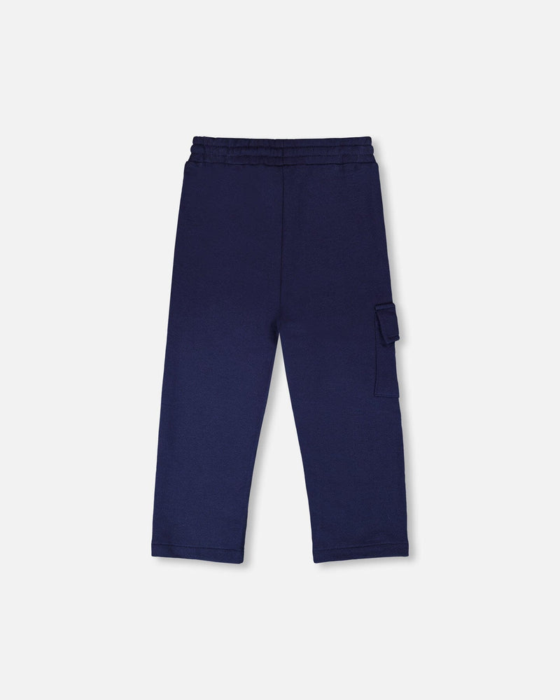 French Terry Sweatpants With Cargo Pocket Dark Blue