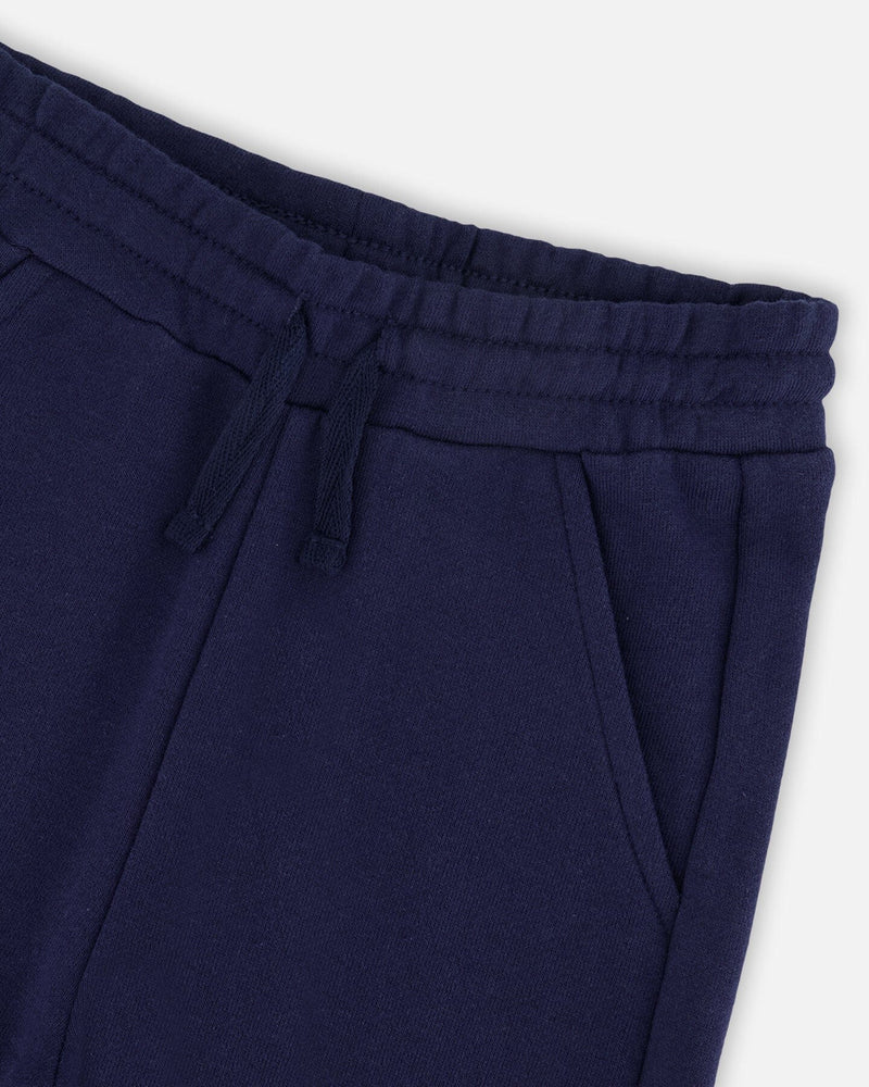 French Terry Sweatpants With Cargo Pocket Dark Blue