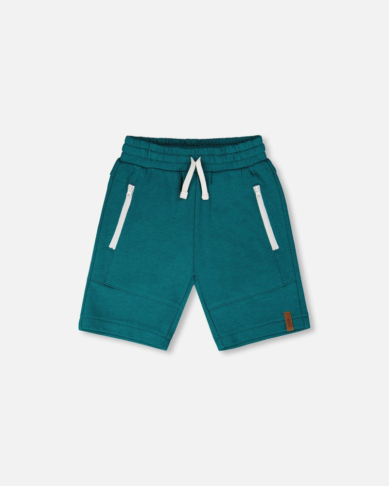French Terry Shorts With Cross Seams Dark Turquoise