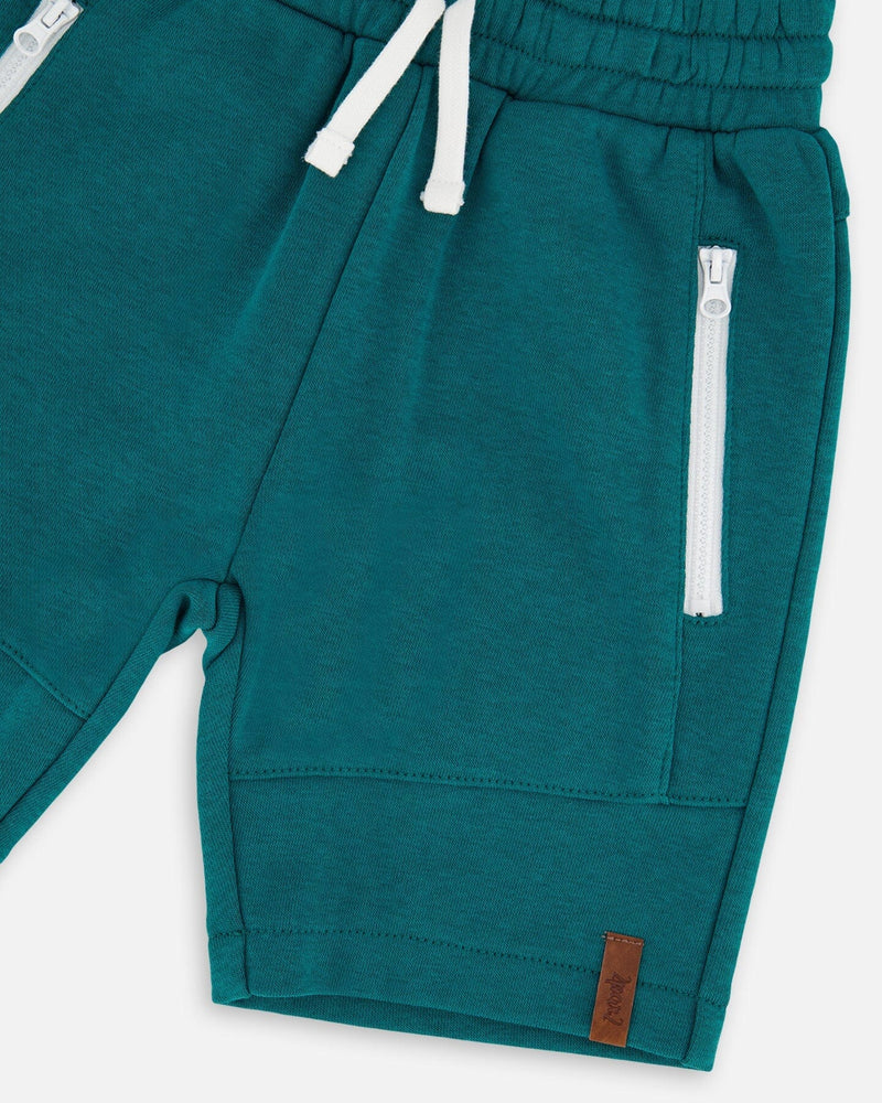 French Terry Shorts With Cross Seams Dark Turquoise