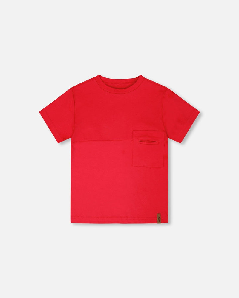 Organic Cotton Colorblock Jersey T-Shirt With Chest Pocket Rouge