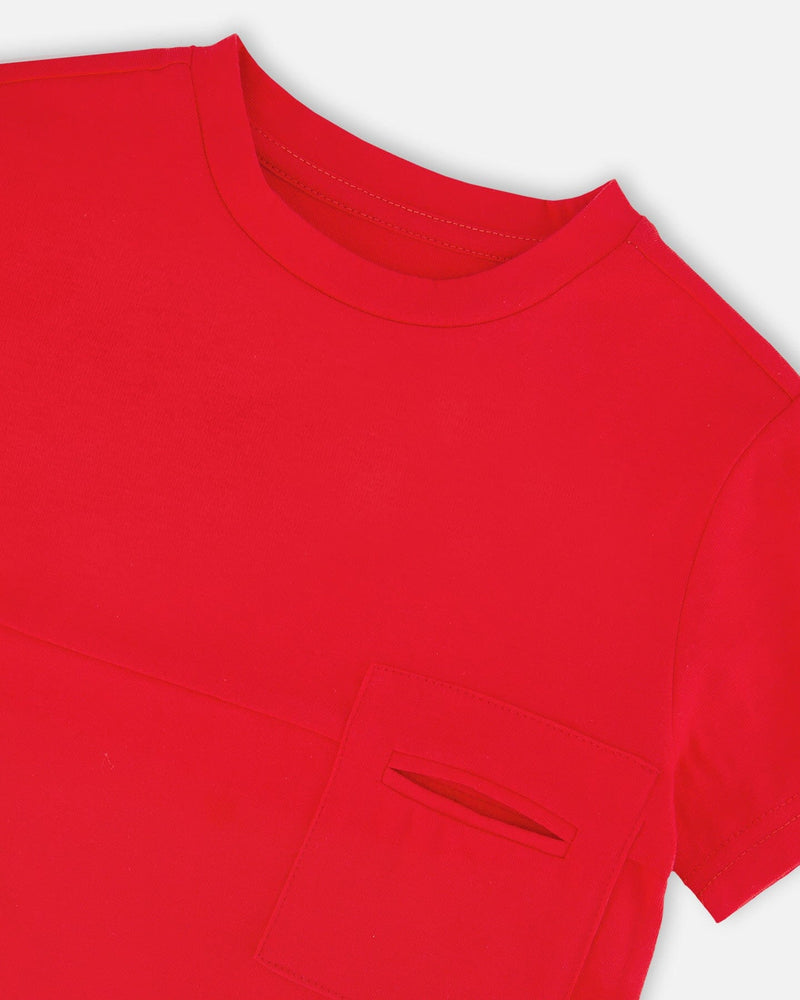 Organic Cotton Colorblock Jersey T-Shirt With Chest Pocket Rouge