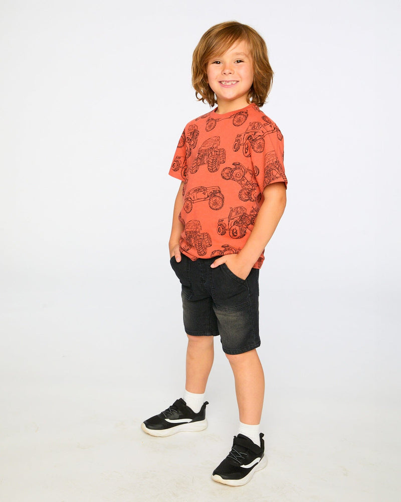 Organic Cotton Jersey T-Shirt Orange Printed Trucks