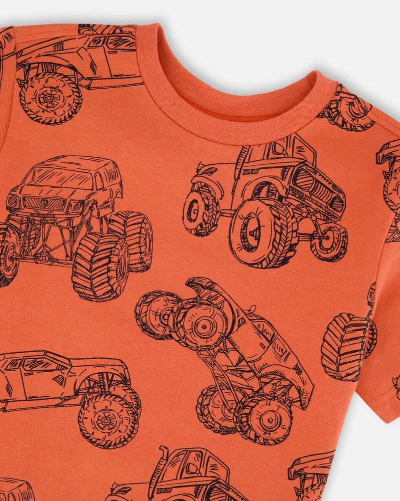 Organic Cotton Jersey T-Shirt Orange Printed Trucks
