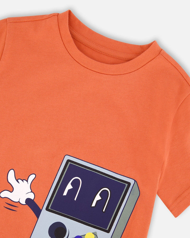Organic Cotton Jersey T-Shirt With Print Orange