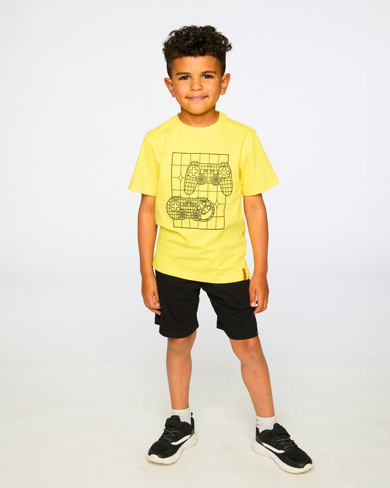 Organic Cotton Jersey T-Shirt With Gamer Print Yellow