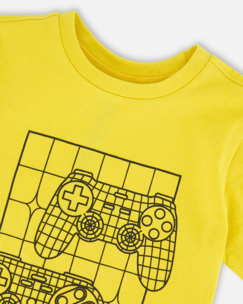 Organic Cotton Jersey T-Shirt With Gamer Print Yellow