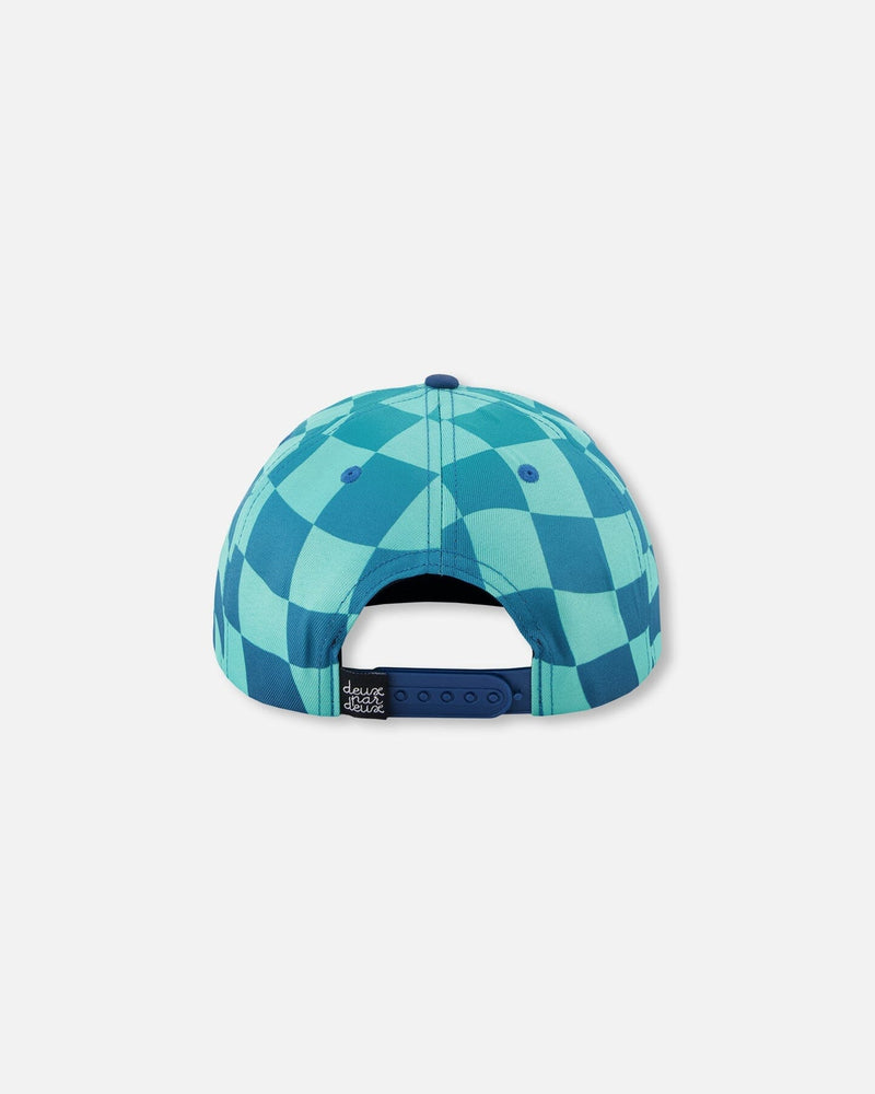Cap Teal Printed Checkerboard