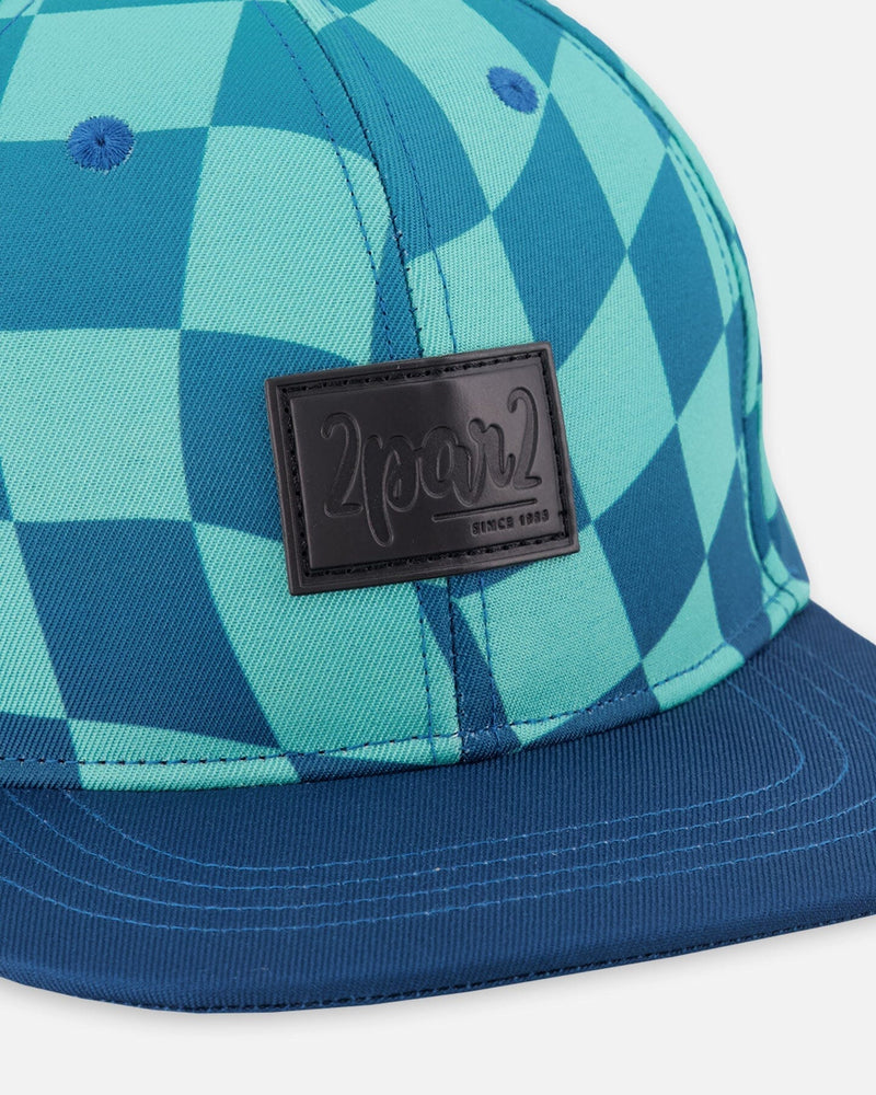 Cap Teal Printed Checkerboard