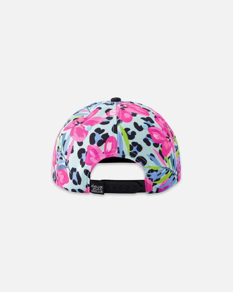 Cap Blue Floral And Leopard Print