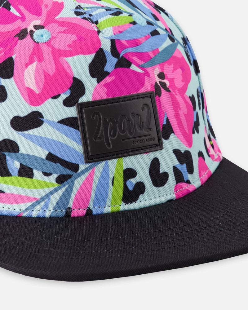Cap Blue Floral And Leopard Print