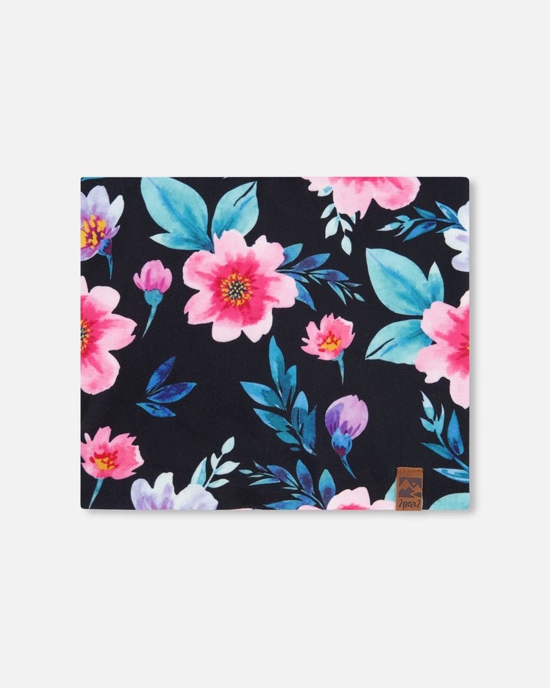 Stretch Jersey Neck Tube Black Printed Flowers