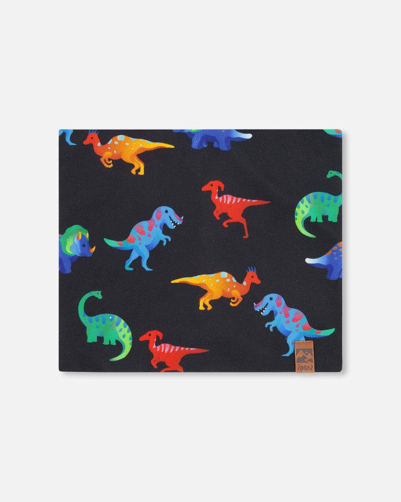 Stretch Jersey Neck Tube Black Dinosaur Print