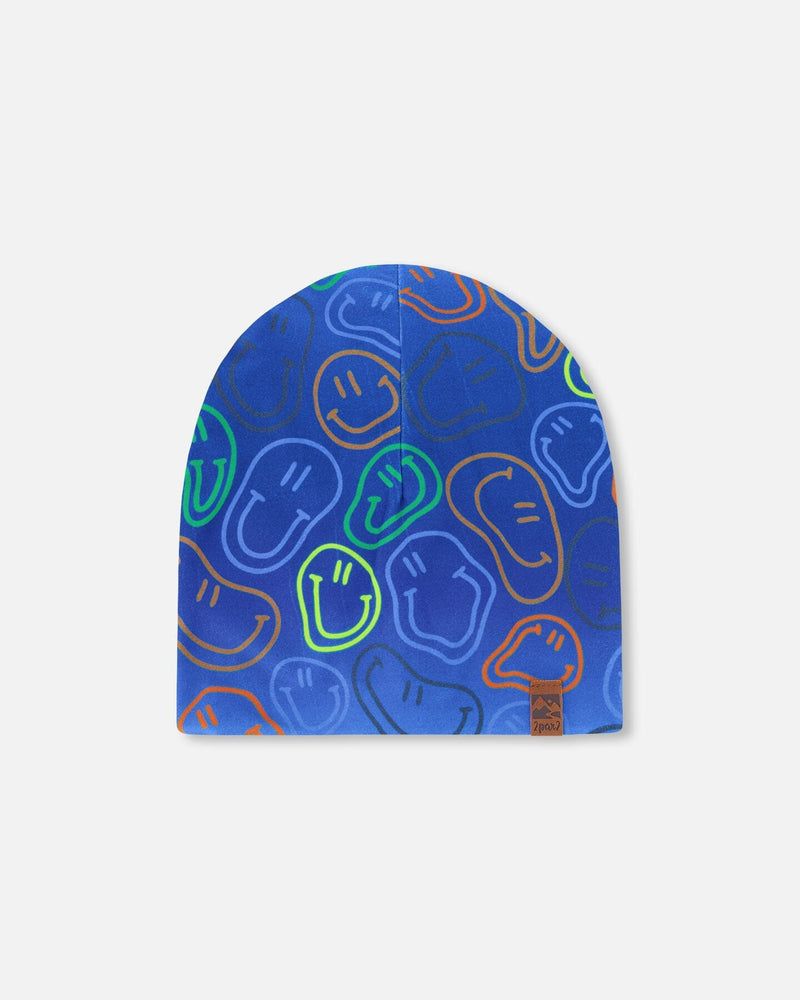 Stretch Jersey Beanie Blue Printed Smileys