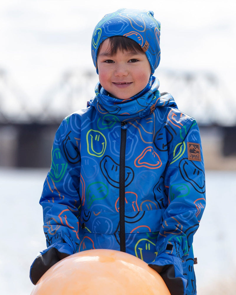 Stretch Jersey Beanie Blue Printed Smileys