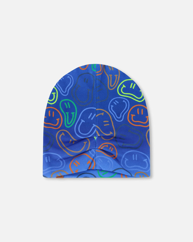 Stretch Jersey Beanie Blue Printed Smileys