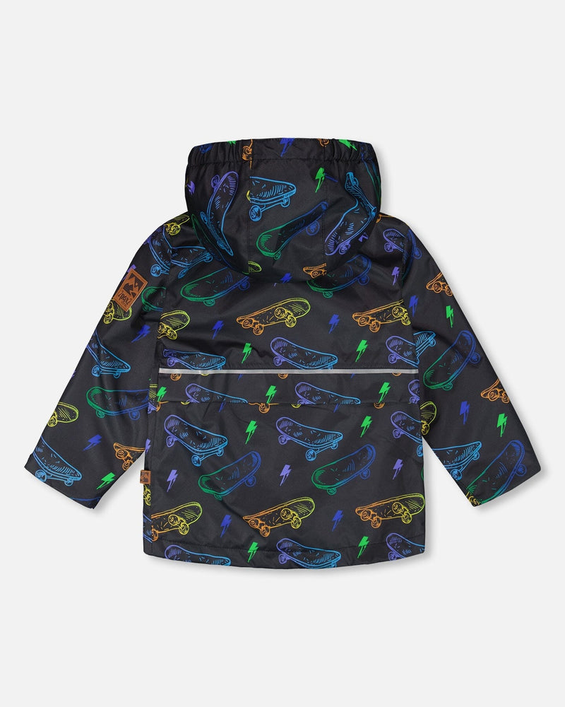 Mid-Season Jacket Black Printed Skateboards