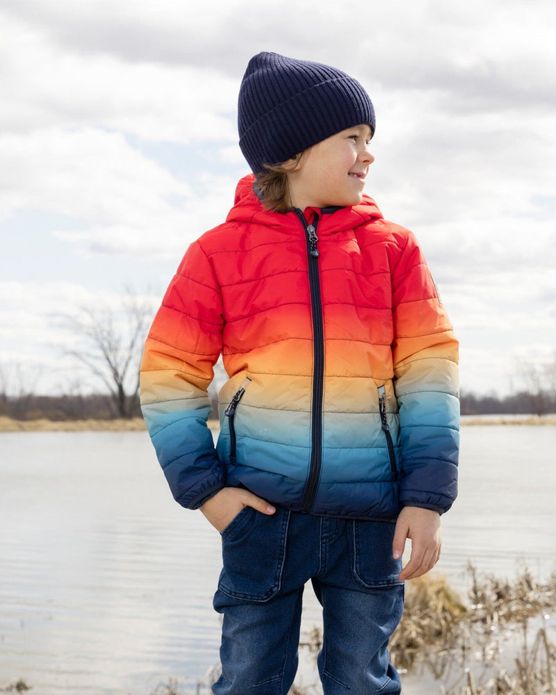 Quilted Mid-Season Jacket Orange And Blue Gradient