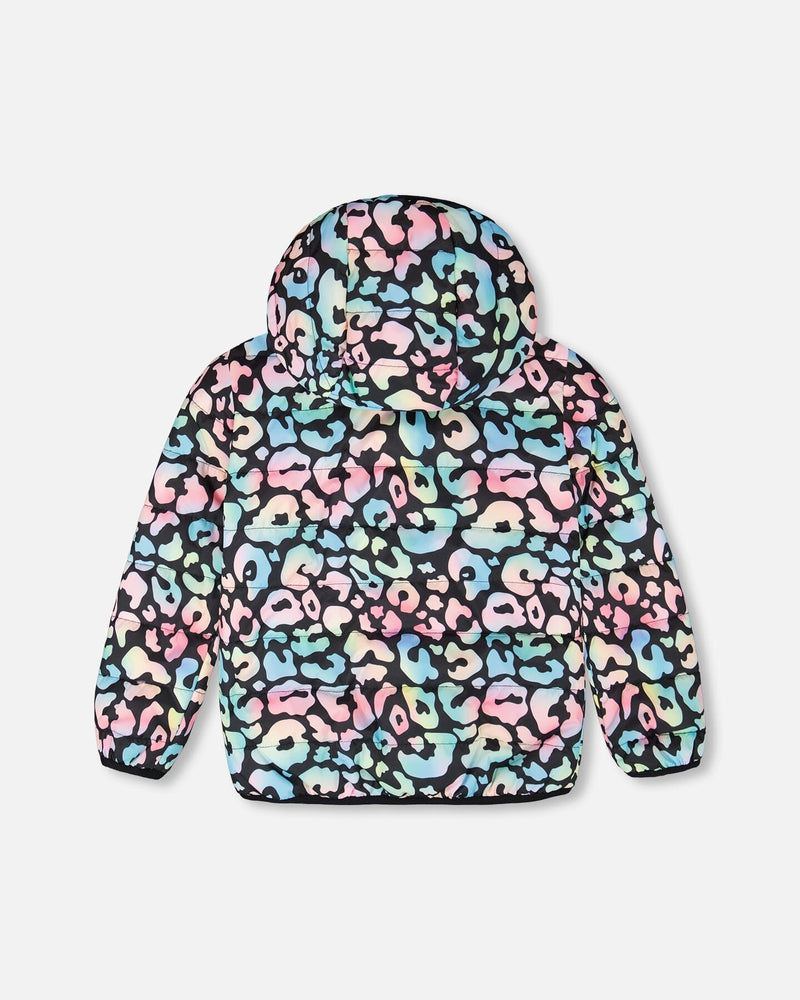 Quilted Mid-Season Jacket Black Animal Print
