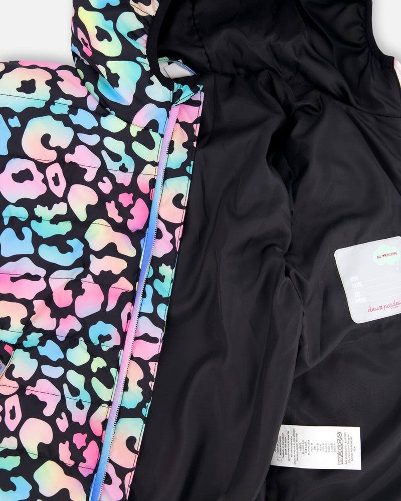 Quilted Mid-Season Jacket Black Animal Print