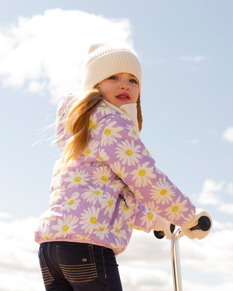 Quilted Mid-Season Jacket Purple Daisy Print
